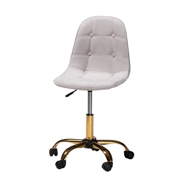 Baxton Studio Kabira Glam & Luxe Grey Velvet Swivel Office Chair - image 