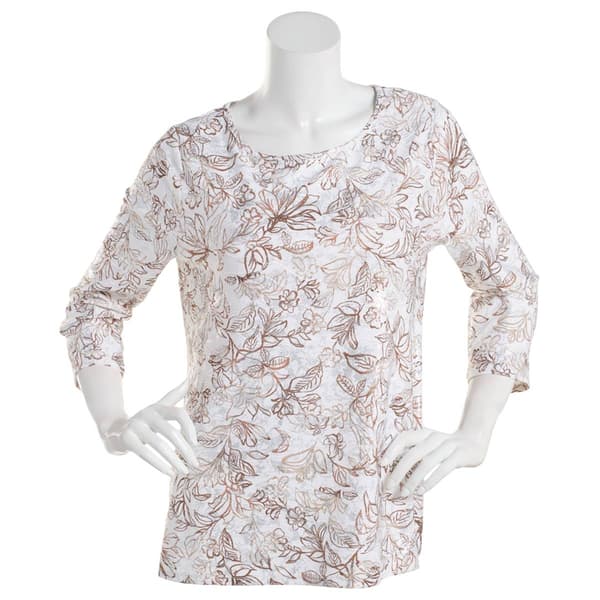 Womens Emily Daniels 3/4 Sleeve Foil Floral Leaf Embossed Tee - image 