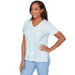 Petite Alfred Dunner Caribbean Blues Stripe Floral Embroidery Tee - image 3