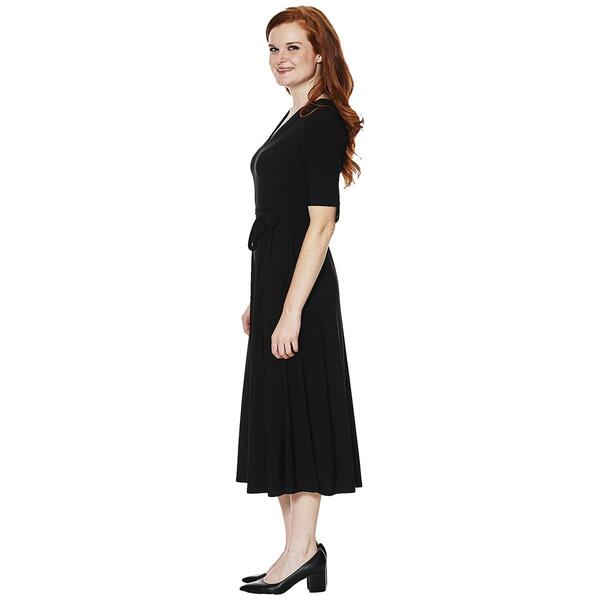 Plus Size MSK Elbow Sleeve V-Neck Solid Midi Belted Dress