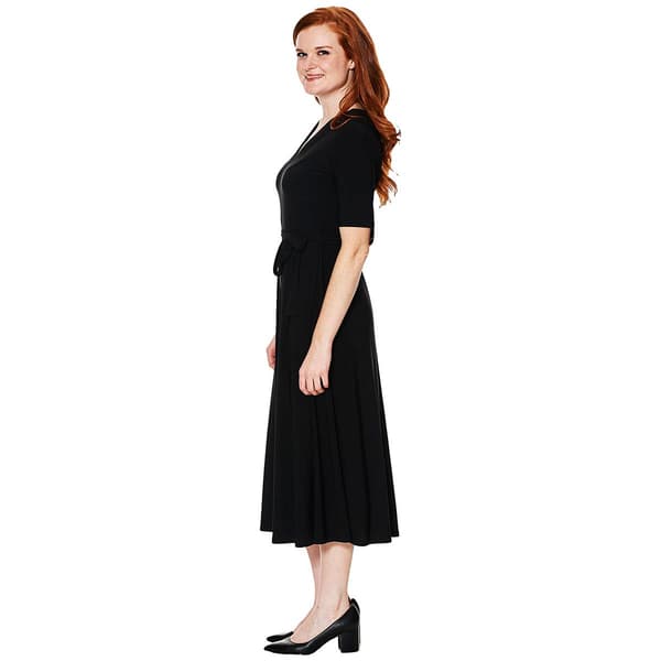 Plus Size MSK Elbow Sleeve V-Neck Solid Midi Belted Dress