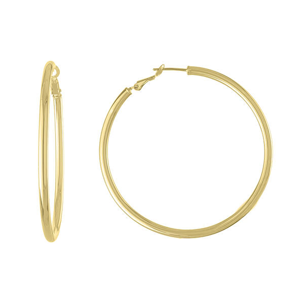 70mm 14kt. Gold over Brass Clutchless Hoop Earrings - image 