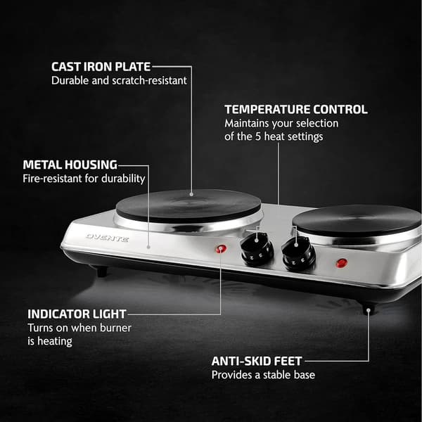 Ovente Electric Countertop 7.25in. & 6.1in. Double Burner