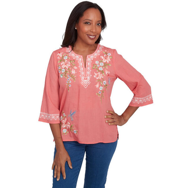 Petite Alfred Dunner Free Spirit Floral Embroidery Blouse - image 