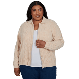 Plus Size Alfred Dunner Classics Cable Knit Zip Front Cardigan