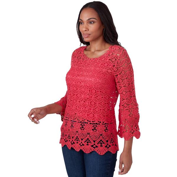 Womens Skye''s The Limit Contemporary 3/4 Sleeve Crocheted Top
