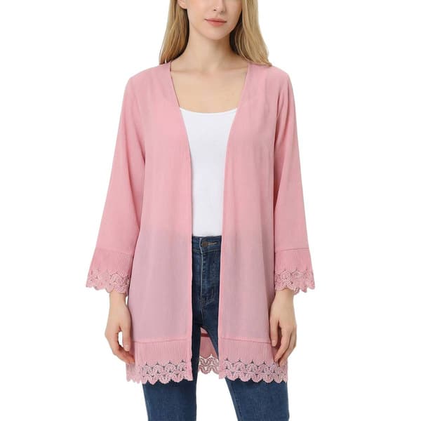 Womens NY Collection Long Sleeve Open Front Cardigan With Lace H - image 