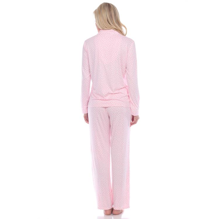Womens White Mark Dotted Long Sleeve Pajama Set