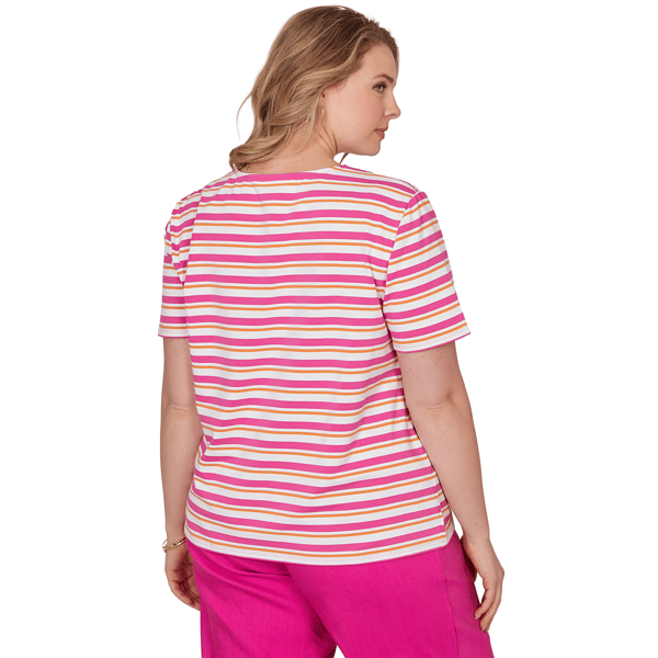 Plus Size Ruby Rd. Hothouse Florals Crochet Neck Stripe Tee