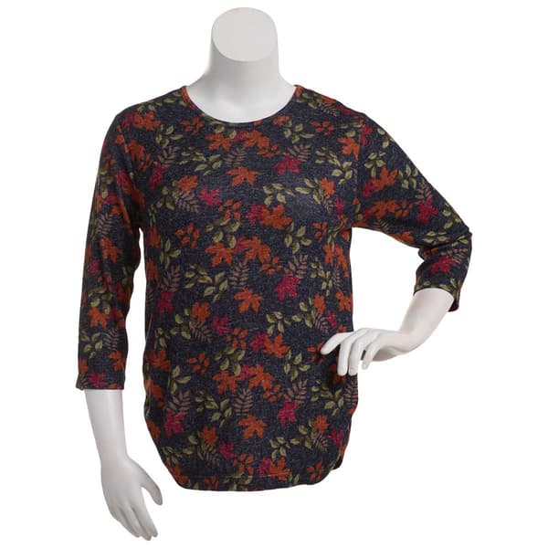 Womens Bonnie Evans 3/4 Sleeve Falling Foliage Side Ruched Tee