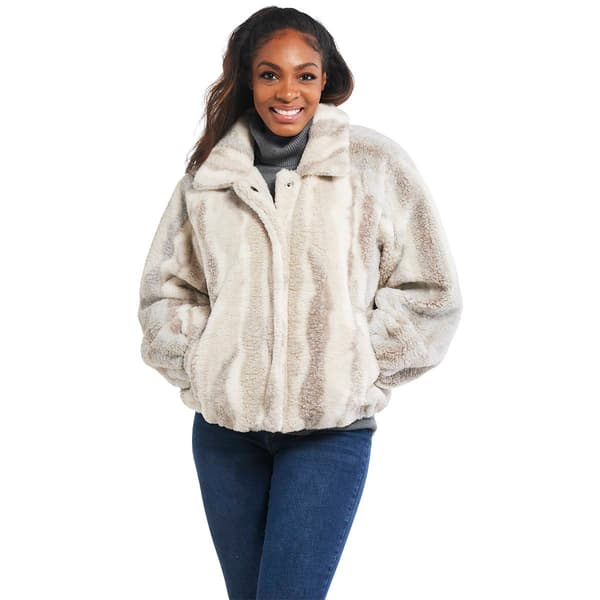Womens Democracy Long Blouson Sleeve Fur Raglan Bomber Jacket