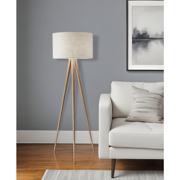 HomeRoots 60in. Natural Tripod Floor Lamp With Drum Shade
