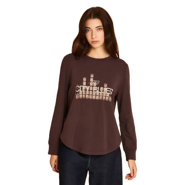 Womens CITY BLUES Long Sleeve Hem Graphic Tee - image 