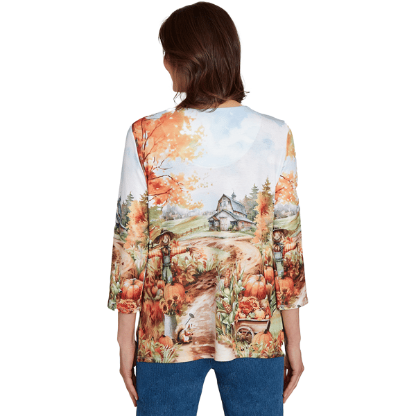 Womens Alfred Dunner Classics_F5 Farm Landscape Harvest Top