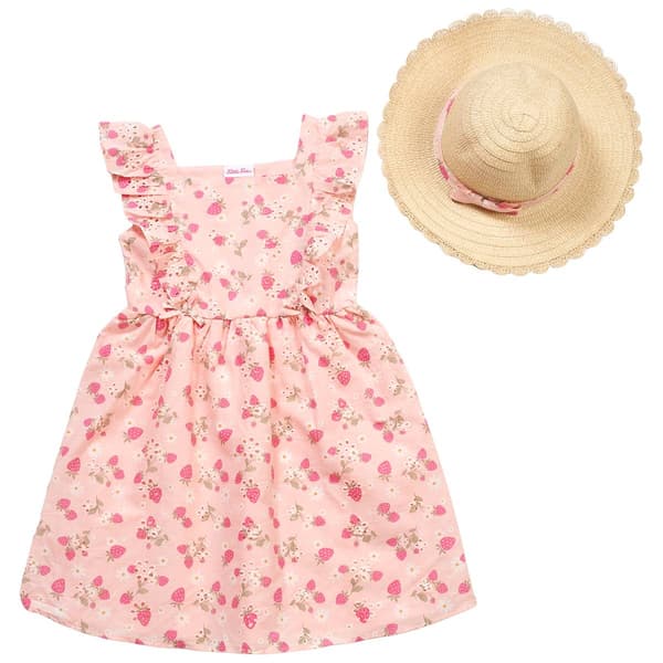 Girls (7-12) Little Lass(R) Flutter Sleeve Strawberry Dress w/ Hat