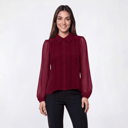 Womens Adrianna Papell Long Sleeve Lace Panel Blouse
