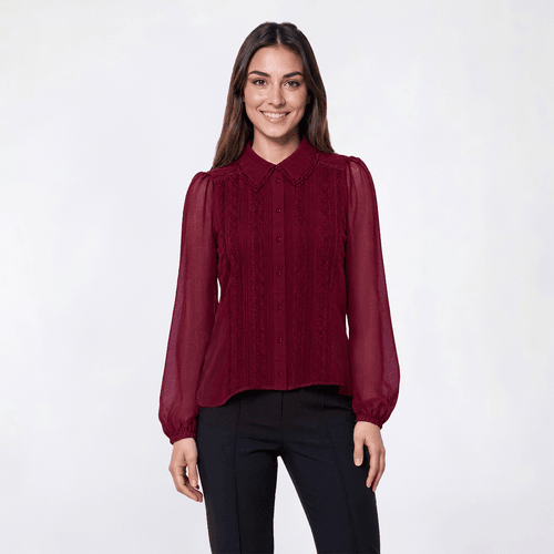 Womens Adrianna Papell Long Sleeve Lace Panel Blouse - image 