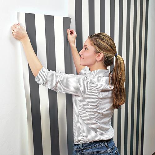 RoomMates® Awning Stripe Black Peel & Stick Wallpaper