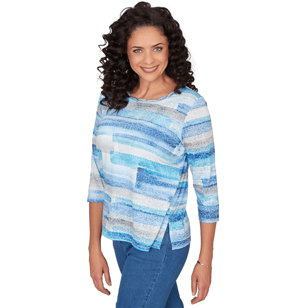 Petite Alfred Dunner Classics 3/4 Sleeve Brushstroke Blouse