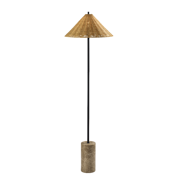 Adesso Rayne Brown Marble Base Floor Lamp with Rattan Shade - image 