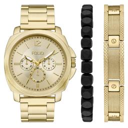 Mens Folio Gold-Tone Dial Watch & Bracelet Set - FMDFL6092