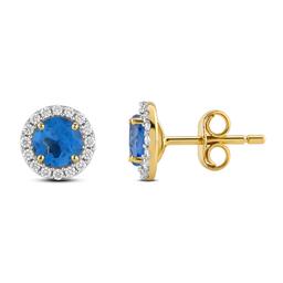Gemstone Classics(tm) Yellow Gold Blue Topaz Crown Halo Earrings