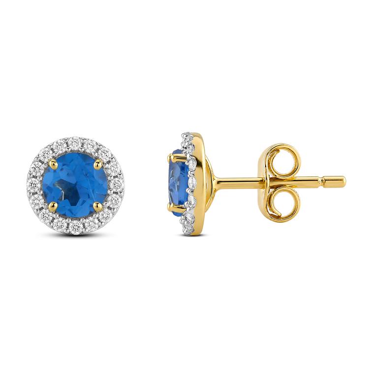 Gemstone Classics(tm) Yellow Gold Blue Topaz Crown Halo Earrings