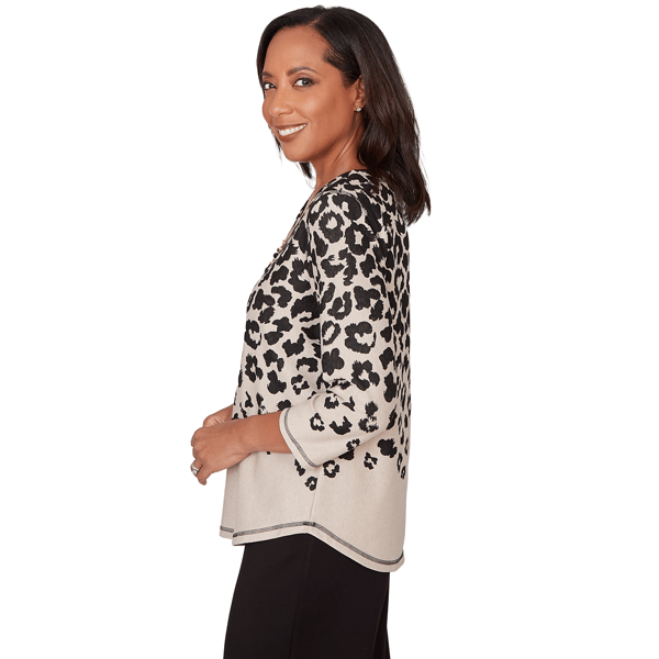 Womens Alfred Dunner Seville 3/4 Sleeve Leopard Blouse
