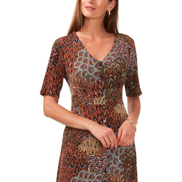 Womens MSK Long Sleeve V-Neck  Midi Dress