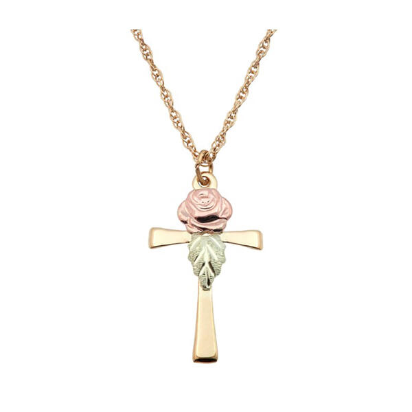 Black Hills Gold 10kt. Cross & Rose Necklace - image 