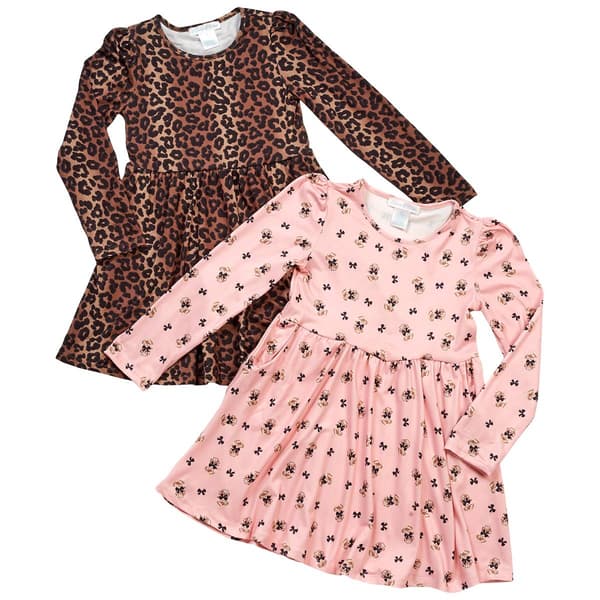 Girls (4-6x) Emma & Elsa 2pk. Leopard/Cat Long Sleeve Dresses - image 