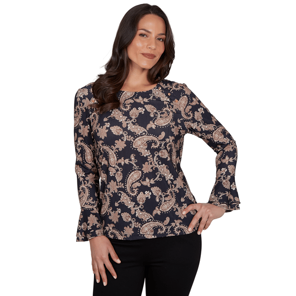 Womens Emaline Country Code Long Flounce Sleeve Paisley Blouse