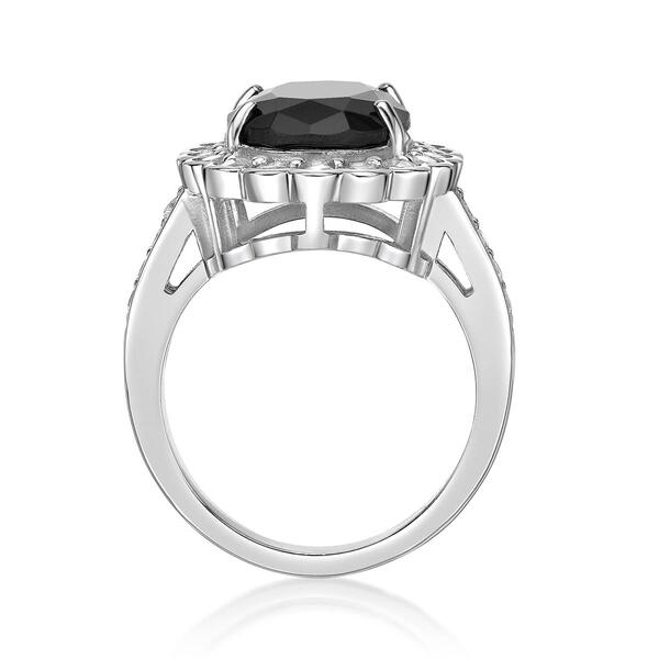 Gemminded Sterling Silver Oval Onyx & White Topaz Ring