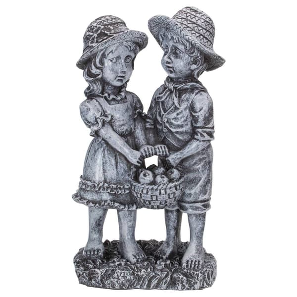Northlight Seasonal 13in. Boy & Girl Apple Picking Garden Statue - image 