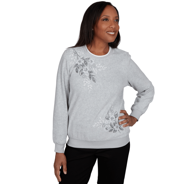 Petite Alfred Dunner Classics Floral Embroidered Sweatshirt