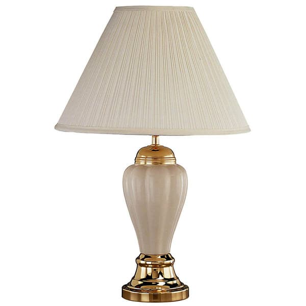HomeRoots 27in. Ivory and Gold Ceramic Urn Table Lamp - image 