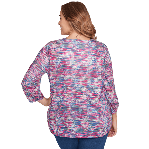 Plus Size Ruby Rd. Nouveau 3/4 Sleeve Marled Paisley Blouse