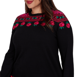 Plus Size Ruby Rd. Mysterious Romance Fair Isle Rose Sweater