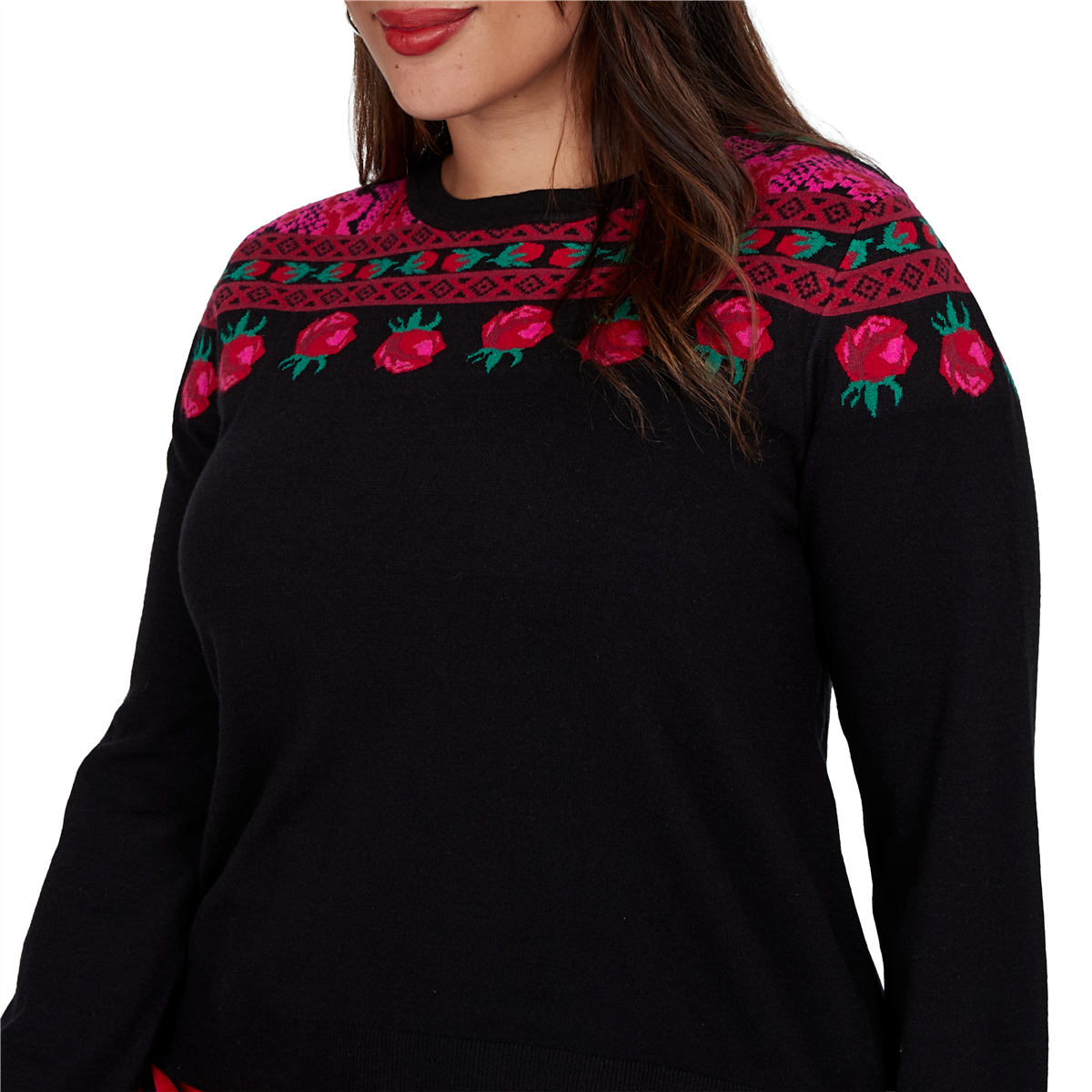 Plus Size Ruby Rd. Mysterious Romance Fair Isle Rose Sweater
