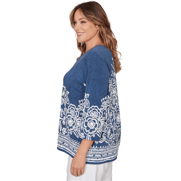 Plus Size Alfred Dunner Classics 3/4 Sleeve Keyhole Floral Blouse