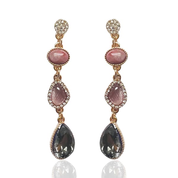 Ashley Cooper Shiny Gold Linear Pink Cat Eye Diamond Earrings - image 