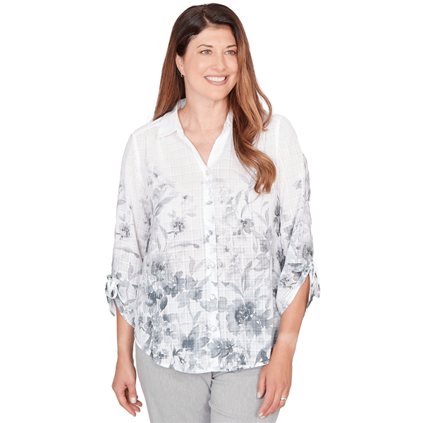 Petites Alfred Dunner Al Fresco Collared Watercolor Print Button - image 