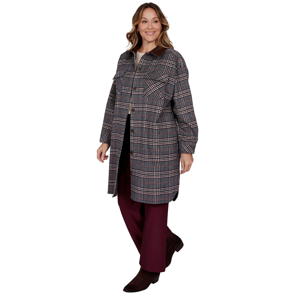 Plus Size Ruby Rd. English Countryside Collared Plaid Coatigan