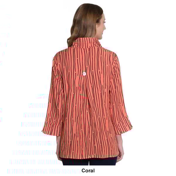 Plus Size Ali Miles 3/4 Sleeve Squiggly Lines Button Front Blouse