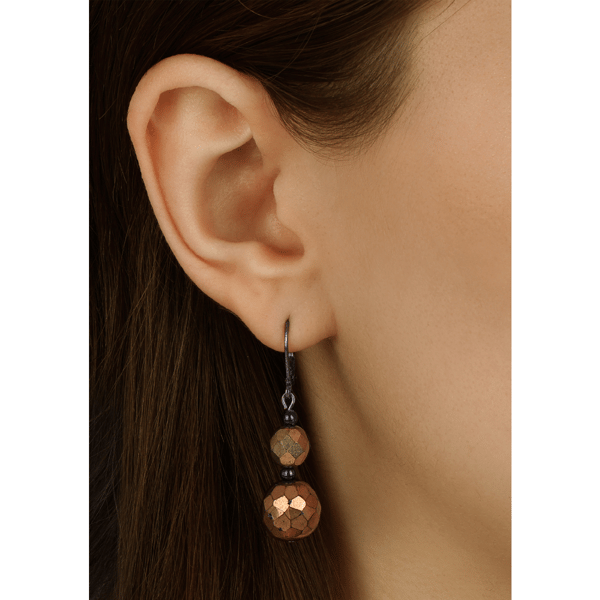 1928 Black-Tone Bronze Faceted Bead Drop Earrings