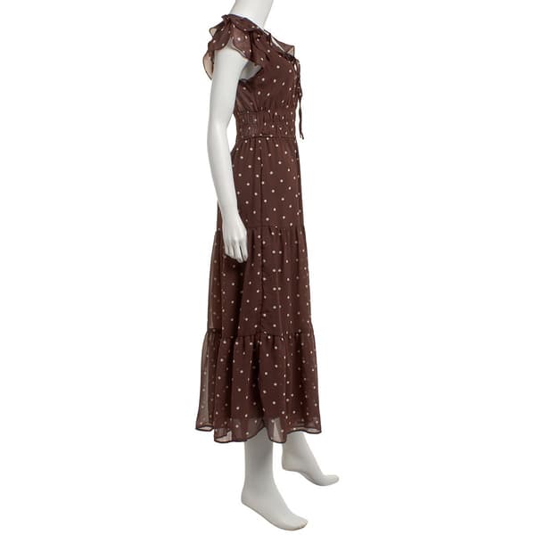 Juniors Trixxi Ruffle Flutter Sleeve Dot Chiffon Midi Dress