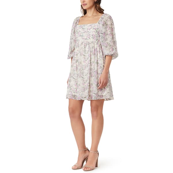 Juniors Wallflower 3/4 Sleeve Pleat Chiffon Dress- Pristine