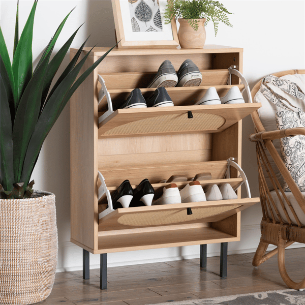 Baxton Studio Remus 12-Pair Wood Shoe Cabinet