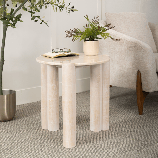 9th & Pike® Traditional Cream Teak Wood Accent Table