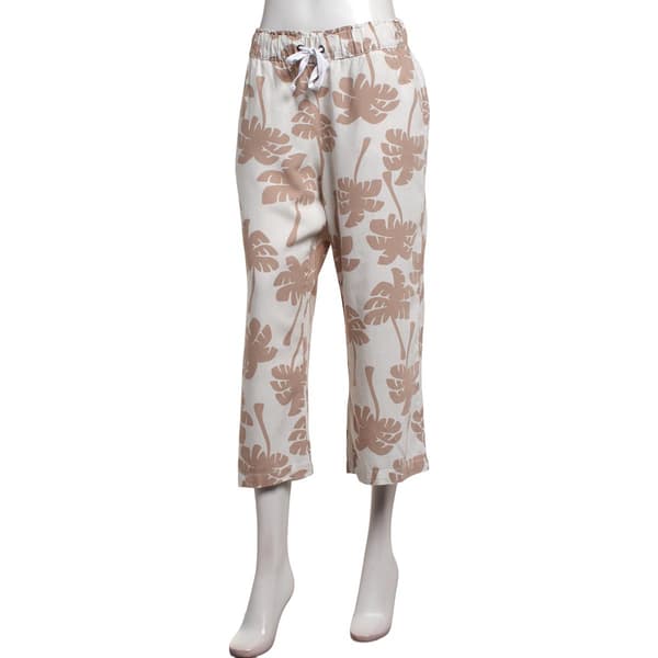 Womens da-sh Drawstring Tropical Palm Tree Linen Capris - image 
